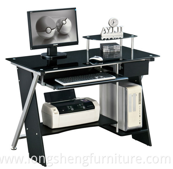 High quality office furniture glass top computer desk black color